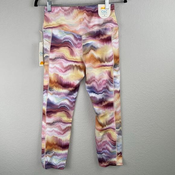 C&C California Wave Sunset Multi High Waist Pocket Crop Workout Leggings SM NWT - Picture 13 of 13